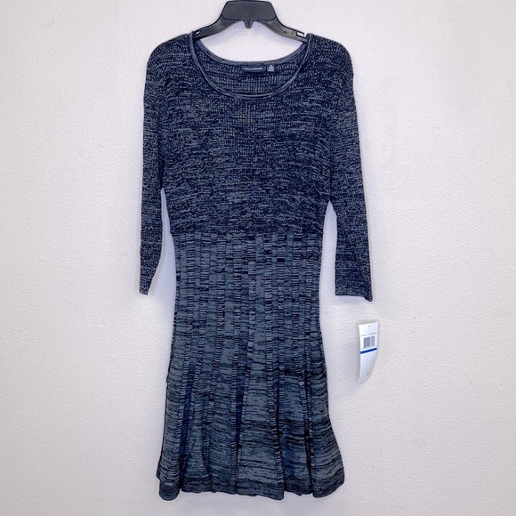 Nina Leonard Black & Grey Pleated Scoop Neck Sweater Dress XL NWT - Picture 2 of 13